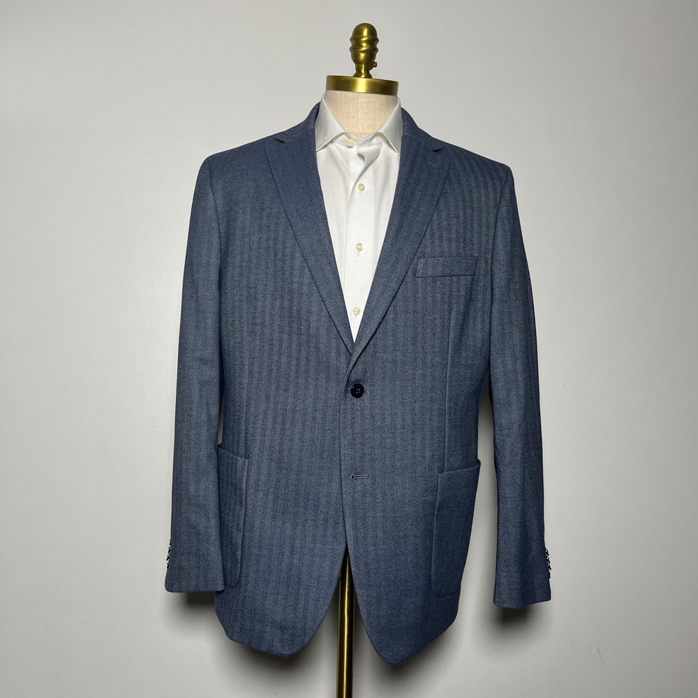 Michael Kors Blazer Mens 44R Blue Herringbone Two Button Notch Lapel Sport Coat